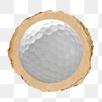 Golf ball png sticker, ripped paper, transparent background