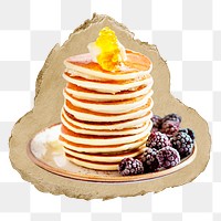 Delicious pancakes png ripped paper sticker, breakfast food graphic, transparent background
