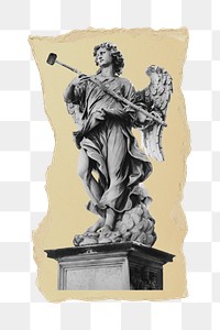 Angel statue png ripped paper sticker, vintage sculpture graphic, transparent background