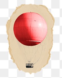 Hot air  png balloon sticker, ripped paper, transparent background