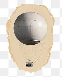 Hot air  png balloon sticker, ripped paper, transparent background