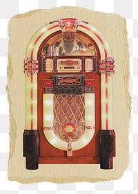 Retro jukebox png sticker, ripped paper, transparent background