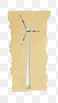 Wind turbine png sticker, ripped paper, transparent background