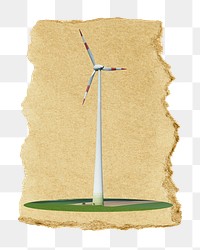 Wind turbine png sticker, ripped paper, transparent background