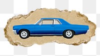 Classic car png sticker, ripped paper, transparent background