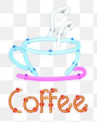 Coffee neon sign png sticker, cafe image on transparent background