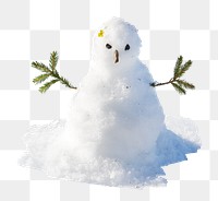 PNG Funny snowman outside on winter day, collage element, transparent background