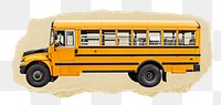 School bus png ripped paper sticker, vehicle graphic, transparent background