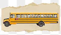 School bus png sticker, ripped paper on transparent background