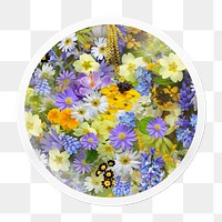 Spring flowers png sticker in circle frame, transparent background