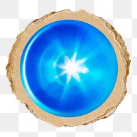 Blue flare ball png sticker, ripped paper, transparent background