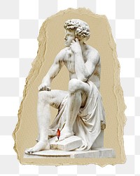 Historical Greek statue png ripped paper sticker, vintage artifact graphic, transparent background