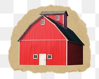 Red barn png sticker, ripped paper, transparent background