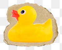 Rubber duck png ripped paper sticker, object graphic, transparent background