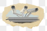 CCTV cameras png sticker, ripped paper, transparent background