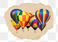 Hot air png balloons sticker, ripped paper, transparent background