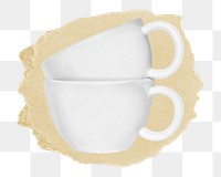 White ceramic mugs png ripped paper sticker, utensil graphic, transparent background