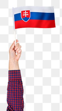 Slovak Republic's flag png in hand sticker on transparent background
