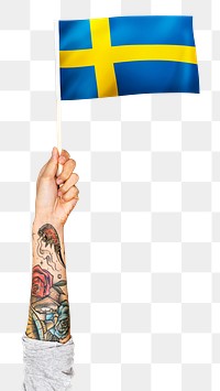Png Sweden's flag, tattooed hand sticker, national symbol, transparent background