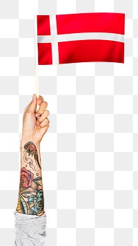 Png Denmark's flag, tattooed hand sticker, national symbol, transparent background