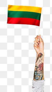 Lithuania's flag png in tattooed hand sticker on transparent background
