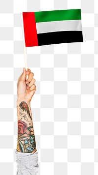 Png United Arab Emirates' flag, tattooed hand sticker, national symbol, transparent background
