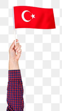 Turkey's flag png in hand sticker on transparent background