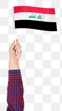 Png Iraq's flag in hand sticker, national symbol, transparent background