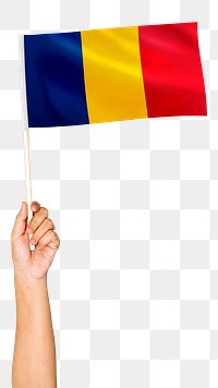 Romania flag png in hand sticker on transparent background