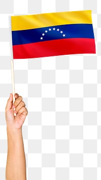 Venezuela's flag png in hand sticker on transparent background