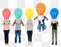 People holding bulbs png sticker, transparent background