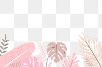 Pink botanical border png clip art, tropical leaves graphic element on transparent background