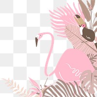 Pink botanical border png, aesthetic tropical leaves and bird graphic element on transparent background