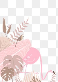 Flamingo botanical border png clip art, pink tropical leaves and bird graphic element on transparent background