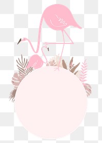 Pink botanical frame png with tropical flamingo on transparent background 