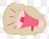 Pink megaphone illustration png sticker, ripped paper, transparent background