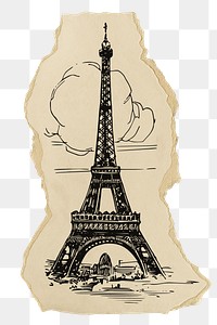 Eiffel Tower png sticker, ripped paper, transparent background