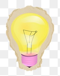 Light bulb png sticker, ripped paper, transparent background