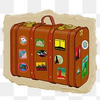 Travel luggage png sticker, ripped paper, transparent background