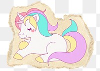 Cute unicorn png sticker, ripped paper, transparent background