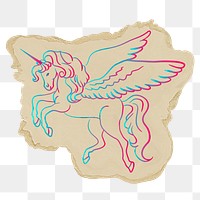 Cute unicorn png sticker, ripped paper, transparent background