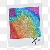 LGBTQ rainbow sparkles png sticker, instant photo on transparent background