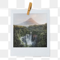 Waterfall mountain png instant photo sticker, nature aesthetic image on transparent background