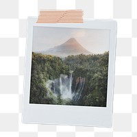 Waterfall mountain png instant photo sticker, nature aesthetic image on transparent background