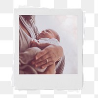 Mother png holding newborn baby instant photo, transparent background