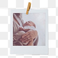 Mother png holding newborn baby instant photo, transparent background