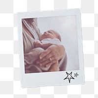 Mother png holding newborn baby instant photo, transparent background