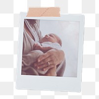 Mother png holding newborn baby instant photo, transparent background