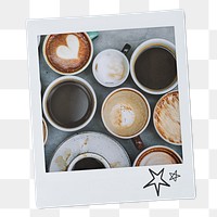 Coffee aesthetic png instant photo sticker, beverages on transparent background