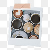 Coffee aesthetic png instant photo sticker, beverages on transparent background